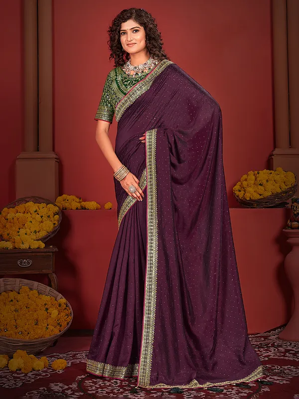 Stunning dark purple festive silk saree