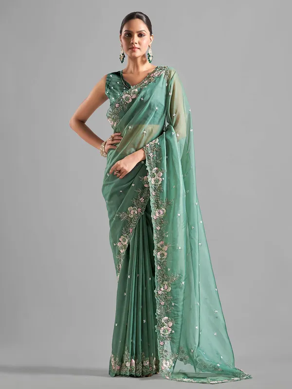 Beautiful green tissue silk saree