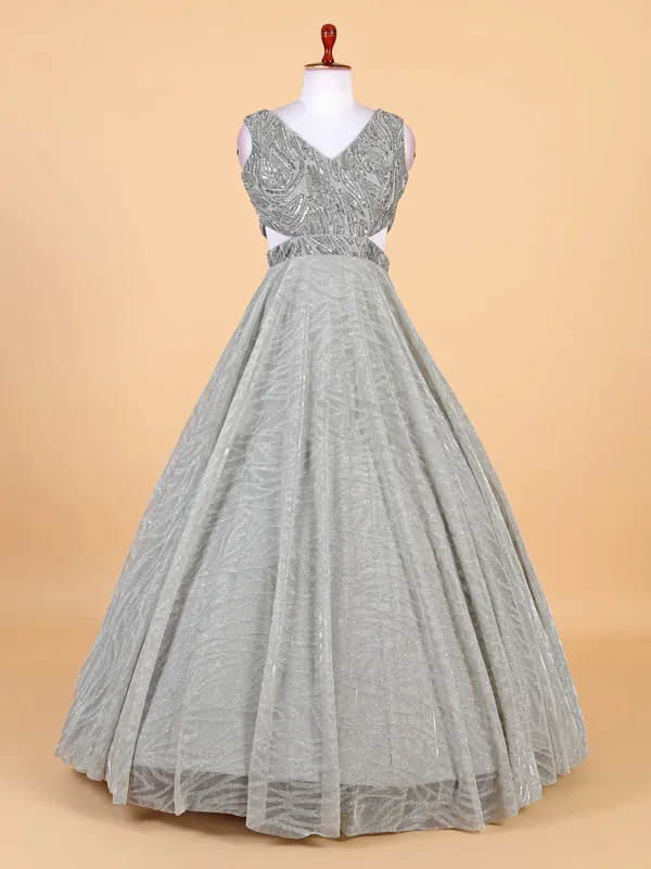 Beautiful grey net designer gown