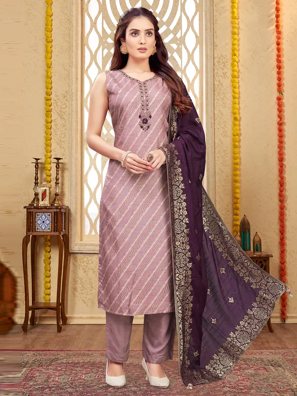 Beautiful lilac purple silk salwar suit