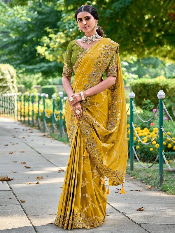 Beautiful mustard yellow silk saree