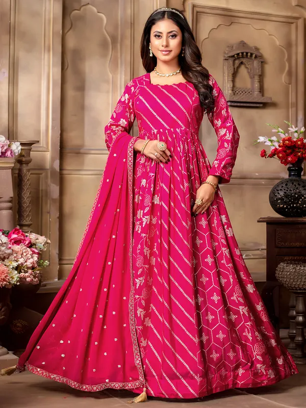 Beautiful magenta banarasi silk anarkali suit