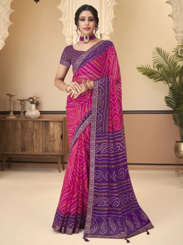 Beautiful magenta chiffon saree