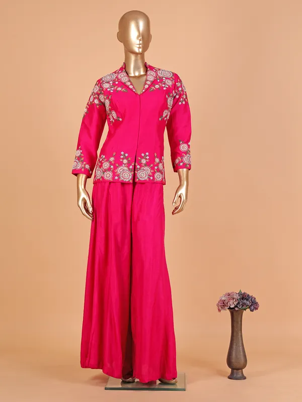 Beautiful magenta raw silk palazzo suit