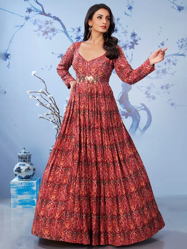Beautiful maroon silk anarkali salwar suit