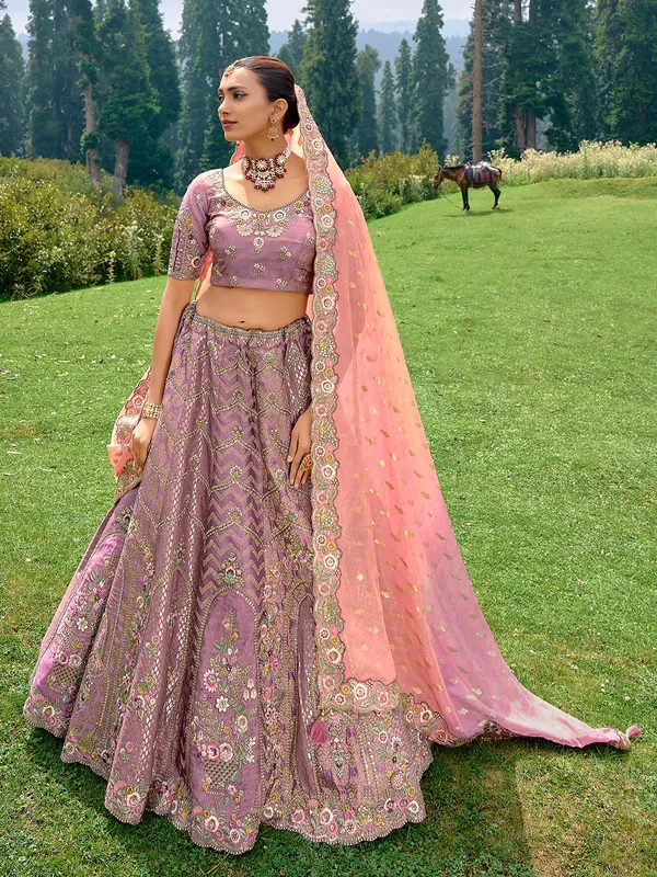 Beautiful mauve purple silk unstitched lehenga choli