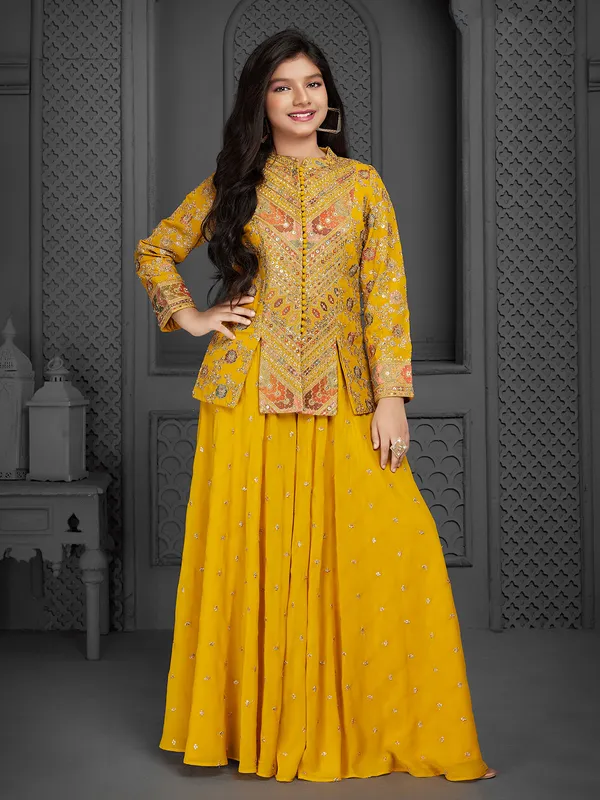 Beautiful mustard jacket style salwar suit