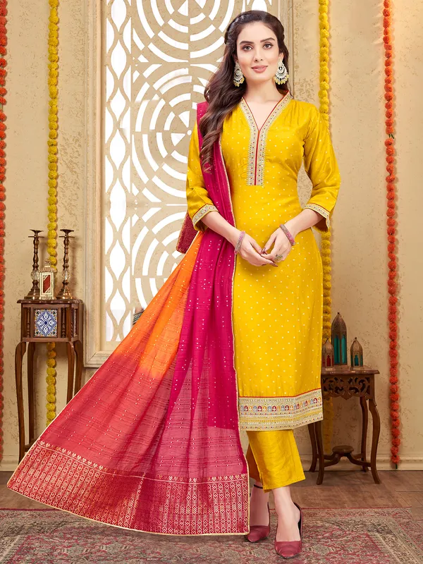Beautiful mustard yellow silk salwar suit for women