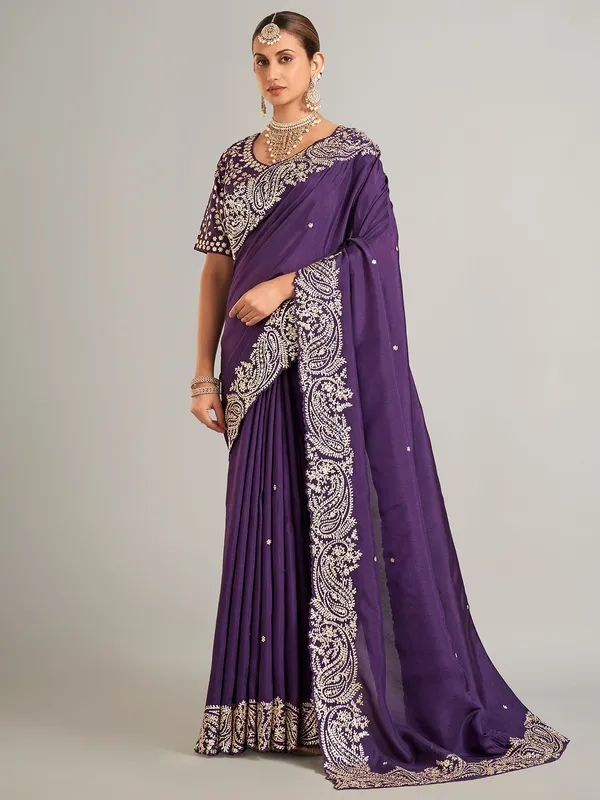 Beautiful purple chiffon saree