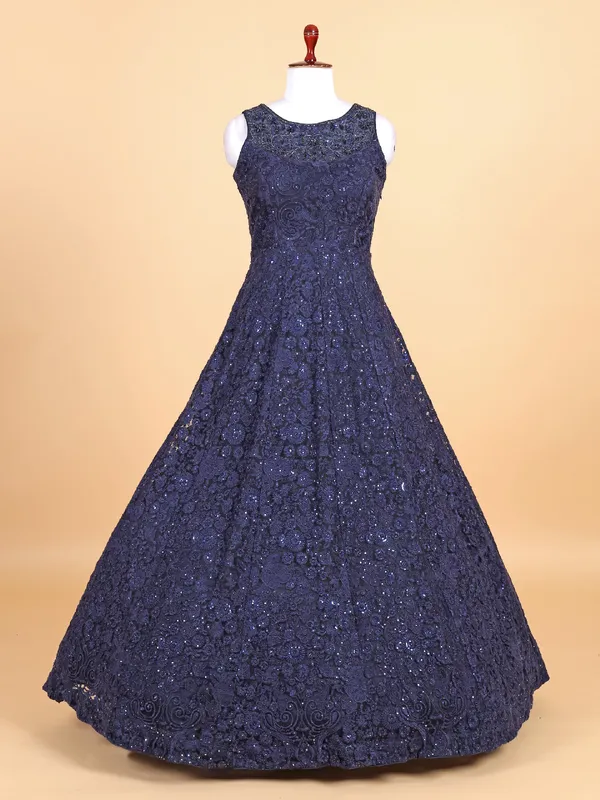 Beautiful navy net gown for party wear