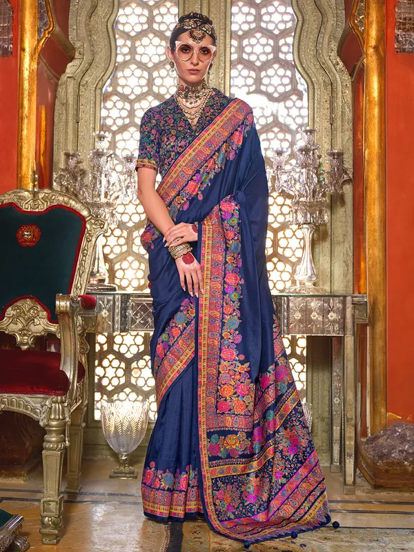 Beautiful navy printed viscose saree