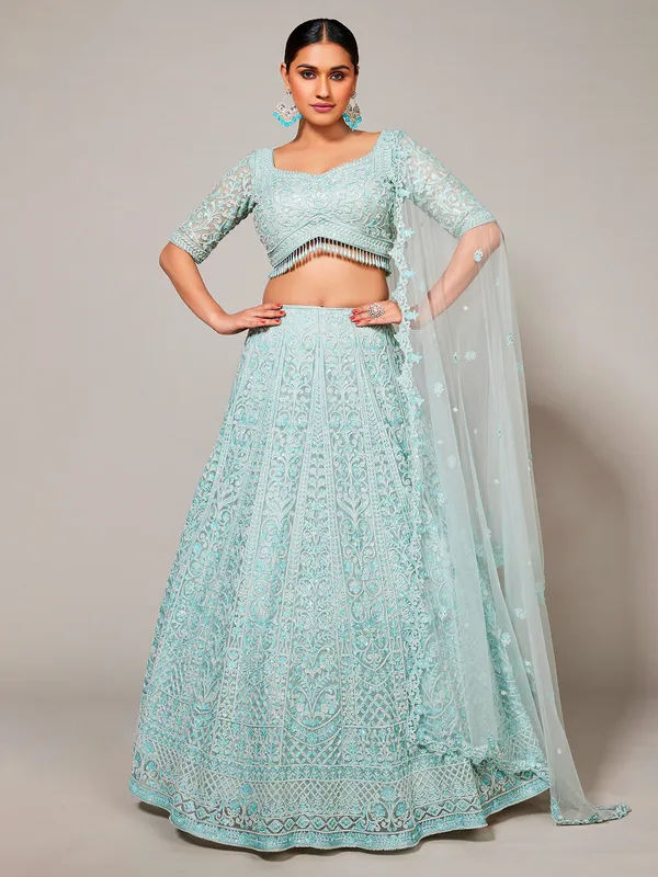 Beautiful net sky blue lehenga choli