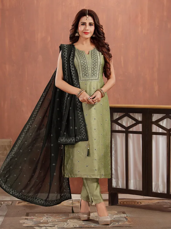 Beautiful olive silk salwar suit