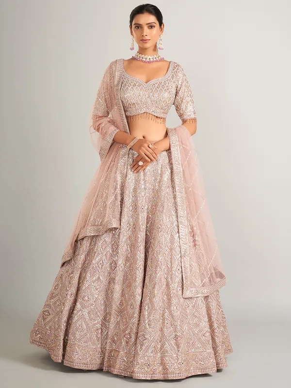 Beautiful onion hue lehenag choli in net