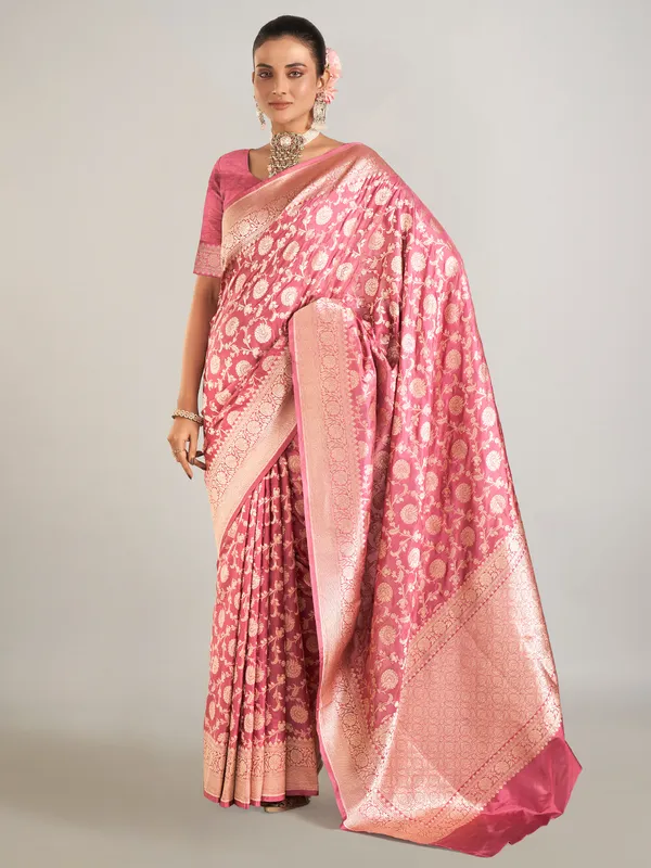 Beautiful onion pink banarasi silk saree