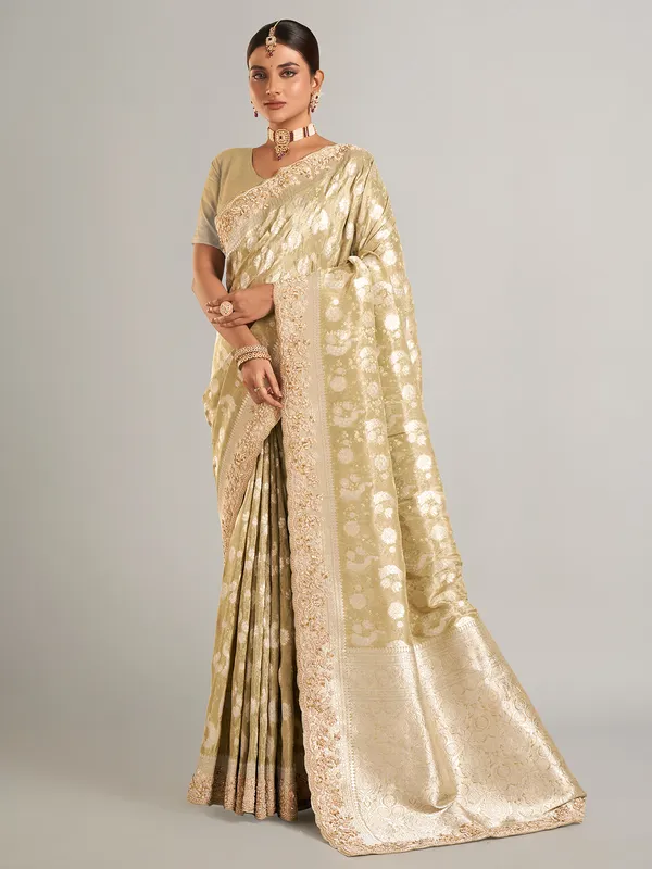 Beautiful pastel green banarasi silk saree