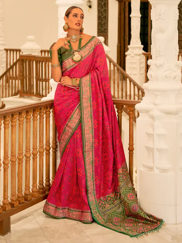 Beautiful patola silk magenta saree