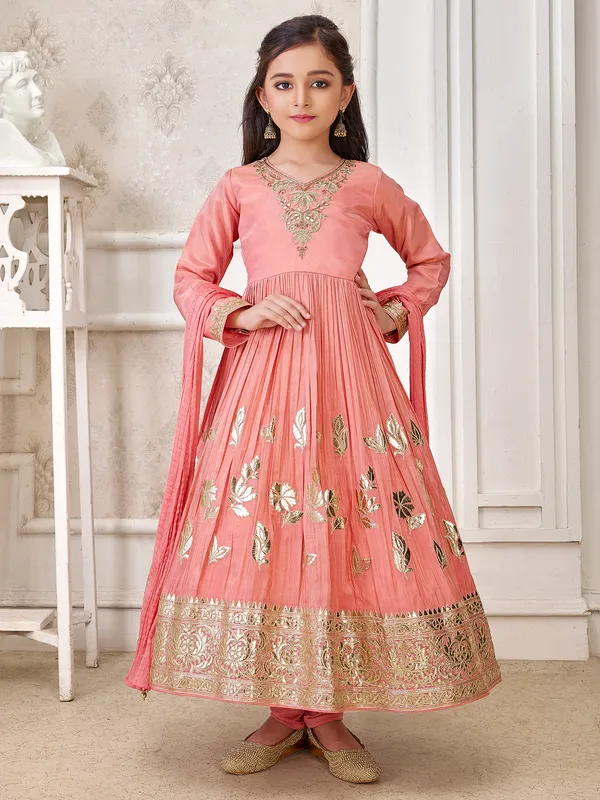 Beautiful peach silk anarkali salwar suit