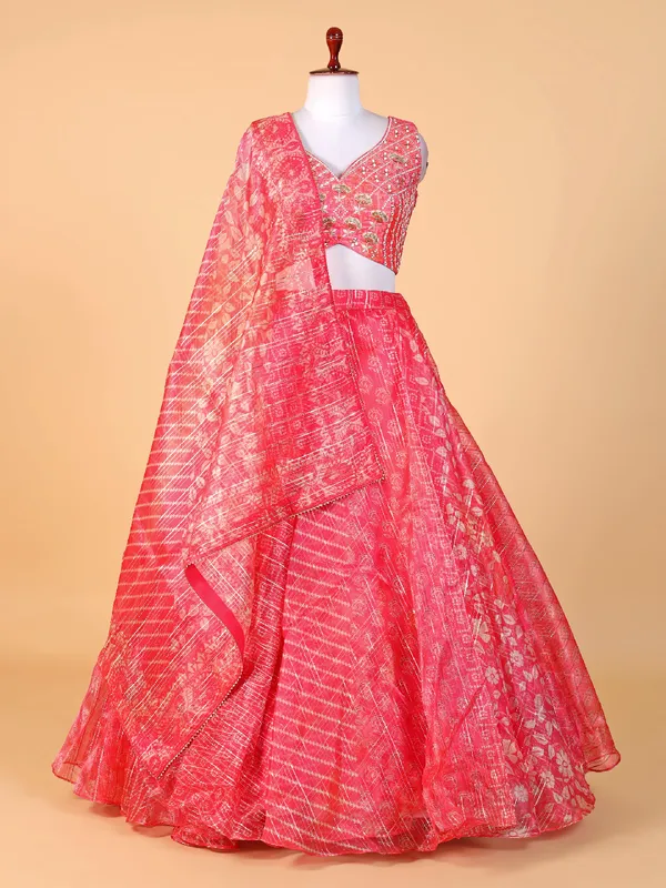 Beautiful pink printed organza lehenga choli