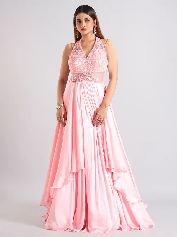 Beautiful pink silk floor length salwar suit