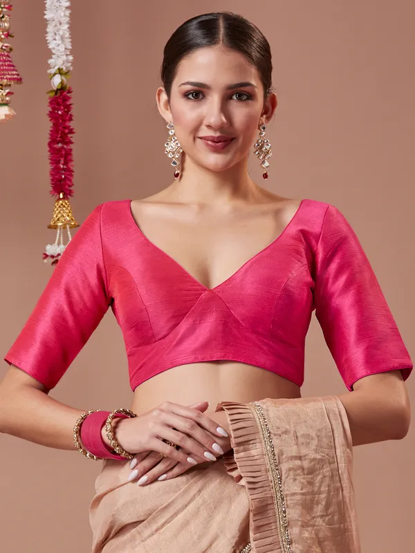 Beautiful pink silk readymade blouse