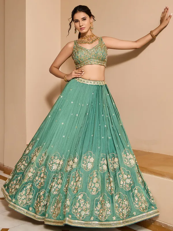 Beautiful pista green lehenga choli in silk