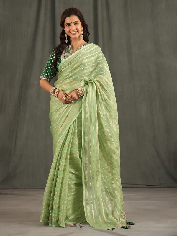 Beautiful pista green organza saree