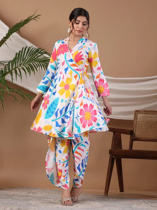 Beautiful printed white silk co ord set
