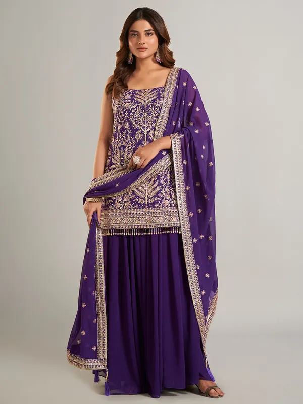 Beautiful purple palazzo suit in soft georgette