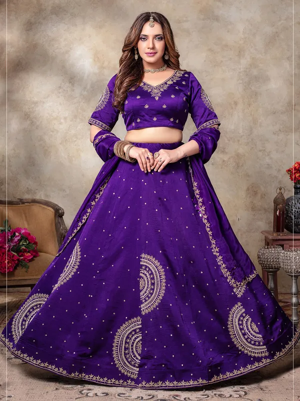 Beautiful purple silk lehenga choli for women