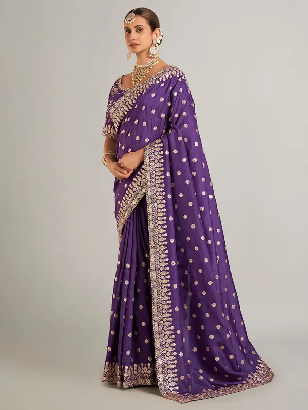 Beautiful purple silk wedding wear saree