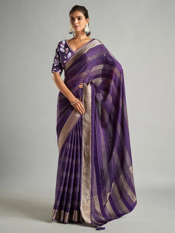 Beautiful purple tissue silk saree