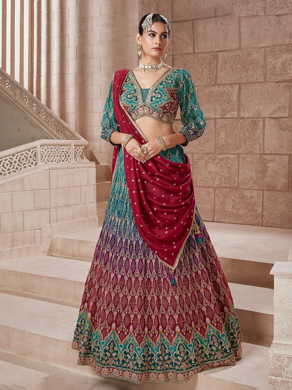 Beautiful rama green printed lehenga choli