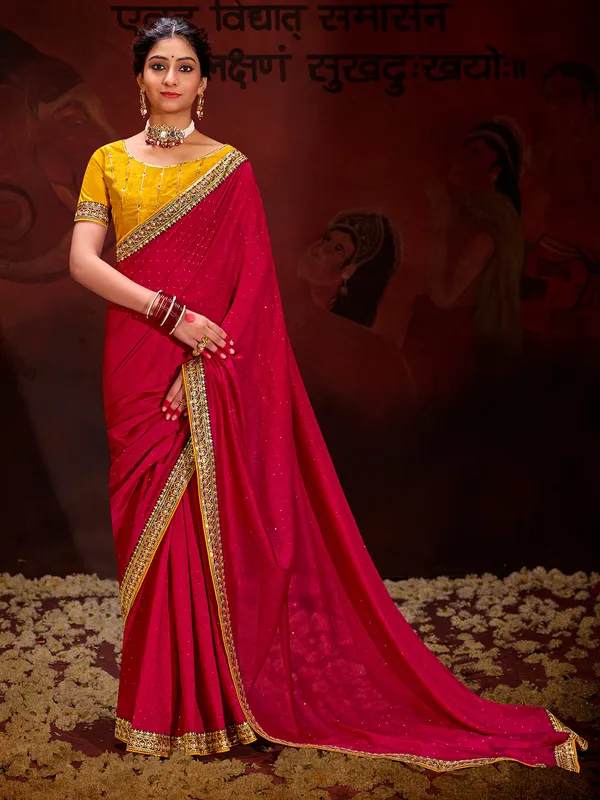 Beautiful rani color saree in silk