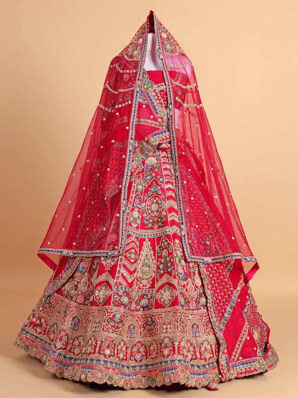Beautiful rani pink silk unstitched lehenga choli