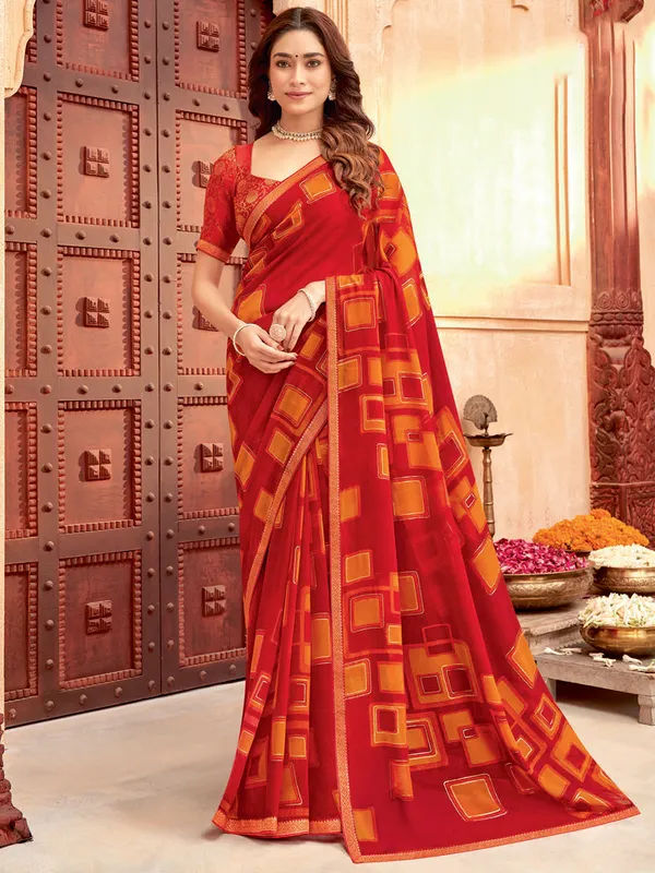 Beautiful red georgette printed saree