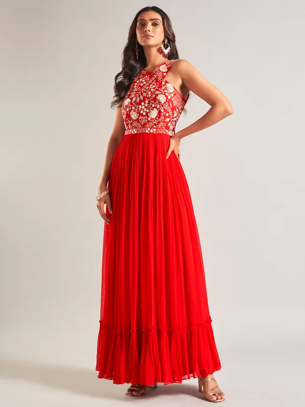 Beautiful red silk anarkali salwar suit for wedding