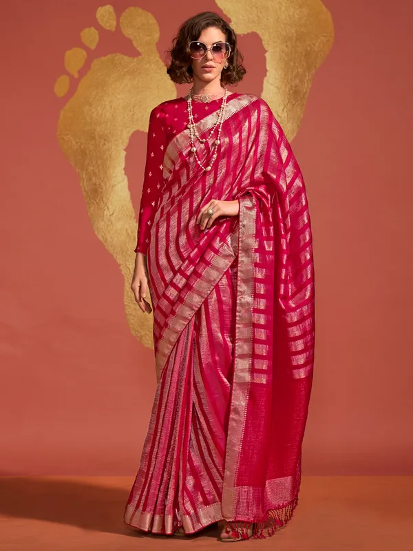 Beautiful red zari weaving silk saree