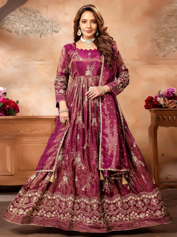 Beautiful silk wine anarkali suit for wedding