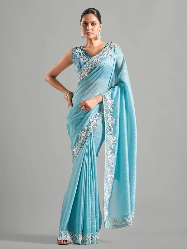 Beautiful sky blue chiffon saree