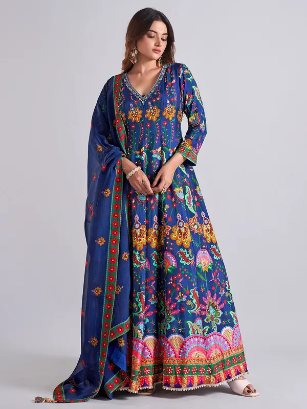 Beautiful teal blue cotton silk anarkali salwar suit