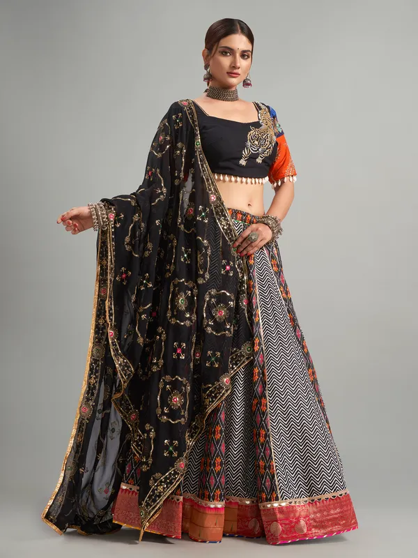 Beautiful white and black printed lehenga choli