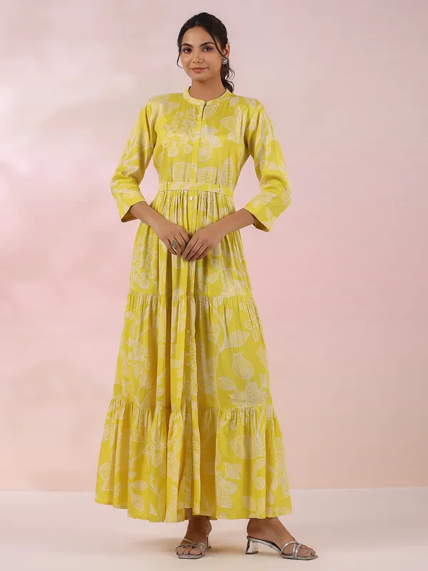 Beautiful yellow printed cotton long kurti