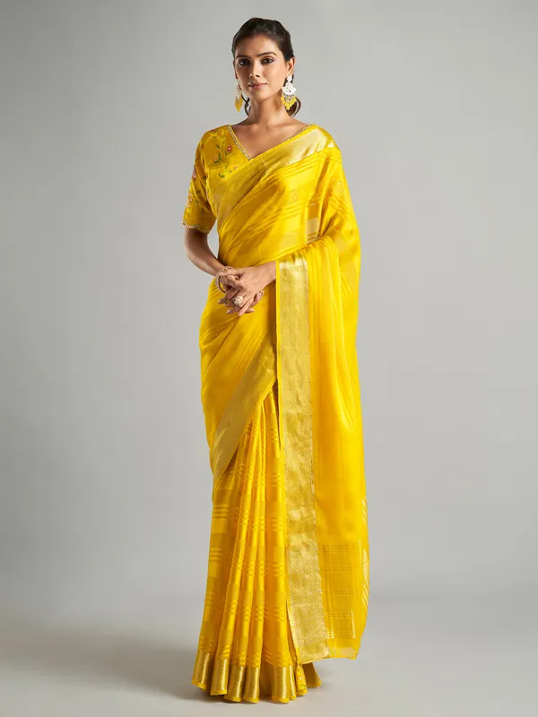 Beautiful yellow tissue silk saree