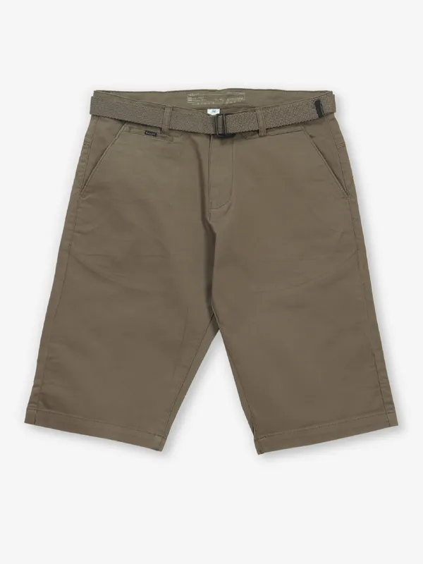 BEEVEE dark beige solid cotton shorts