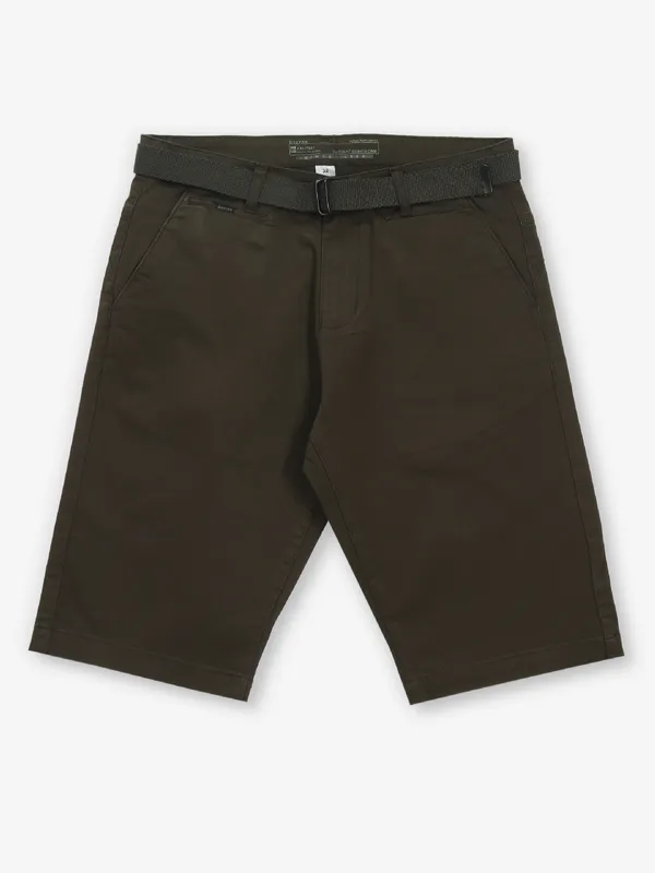 BEEVEE dark olive solid cotton shorts