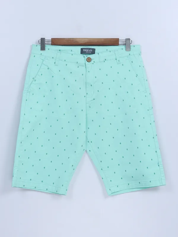 Beevee mint green cotton printed shorts