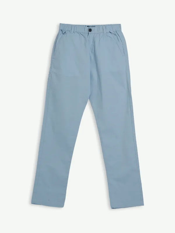 Beevee solid sky blue cotton track pant