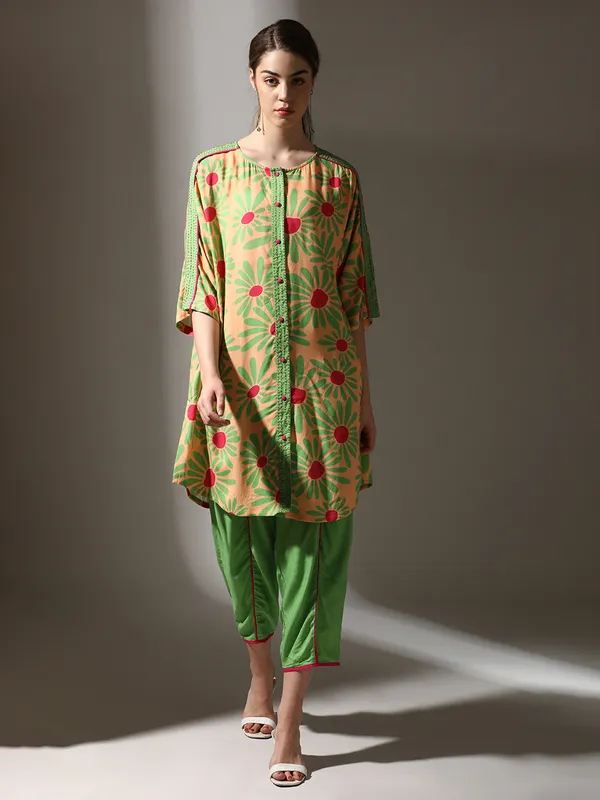 Beige and green printed co ord set
