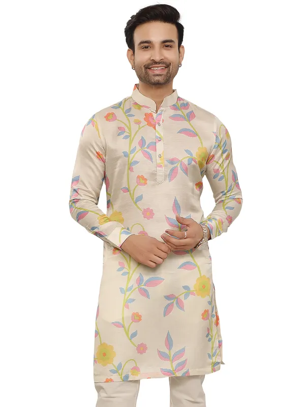 Beige attractive printed kurta for festive look